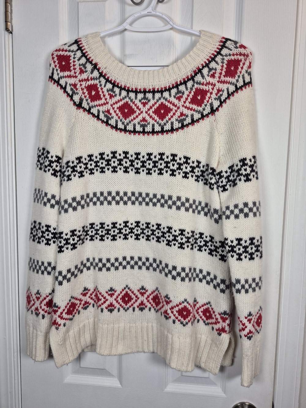 Talbots Cream Red Fair Isle Wool Blend Sweater Medium Cozy Cabincore Nordic Knit